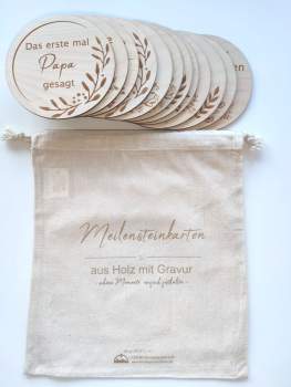 Meilnsteinkarten aus Holz, Set 2 mit Gravur