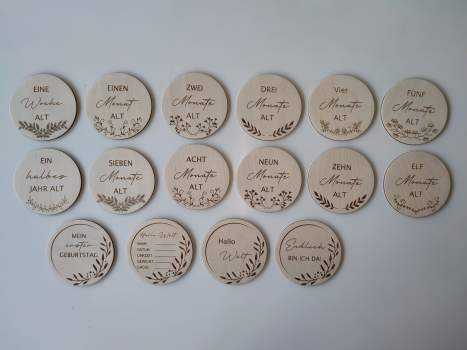 Meilensteinkarten MINI >SET 4< aus Holz mit Gravur