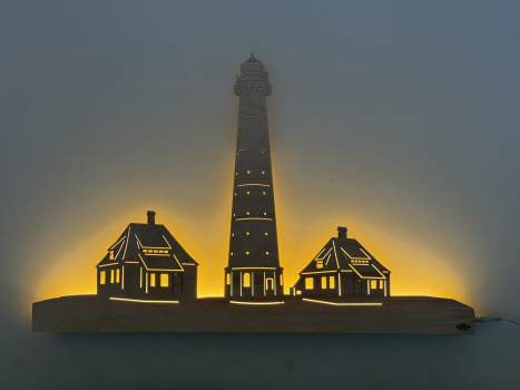 Wandskyline Westerhever Leuchtturm beleuchtet