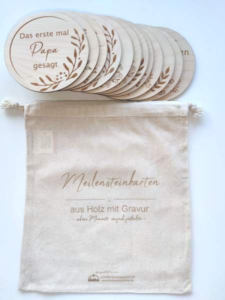 Meilnsteinkarten aus Holz, Set 2 mit Gravur
