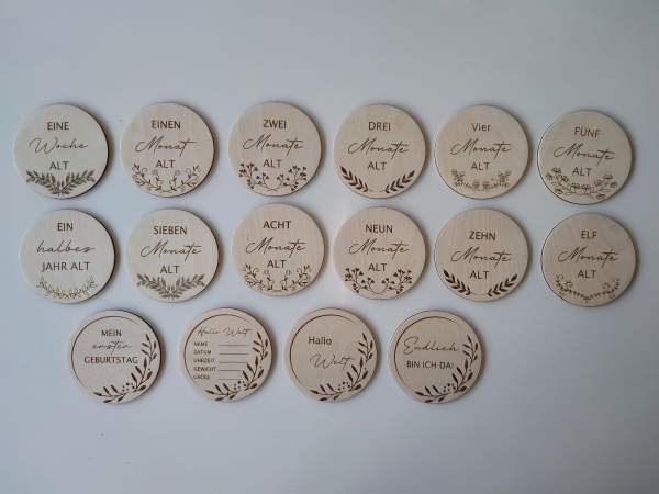Meilensteinkarten MINI >SET 4< aus Holz mit Gravur