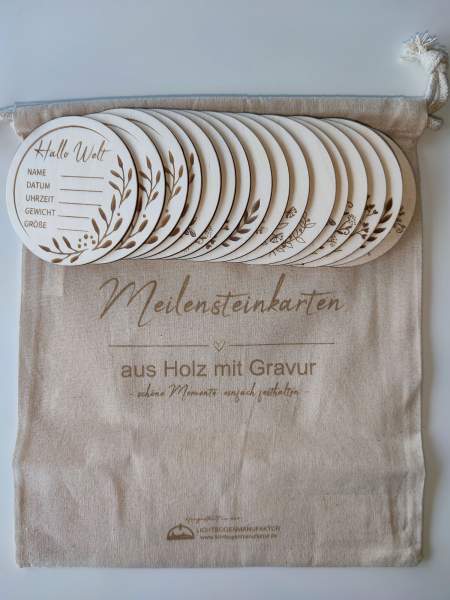 Meilensteinkarten MINI >SET 3< aus Holz mit Gravur