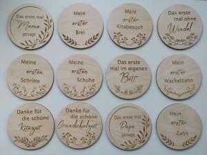 Meilnsteinkarten aus Holz, Set 2 mit Gravur
